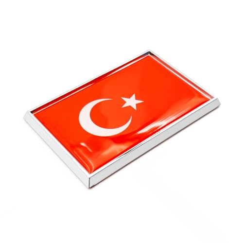 Image of Turkey Flag Sticker Emblem Decal Turkish Car Chrome Flags, 2 Pack, 3 x 2 inches