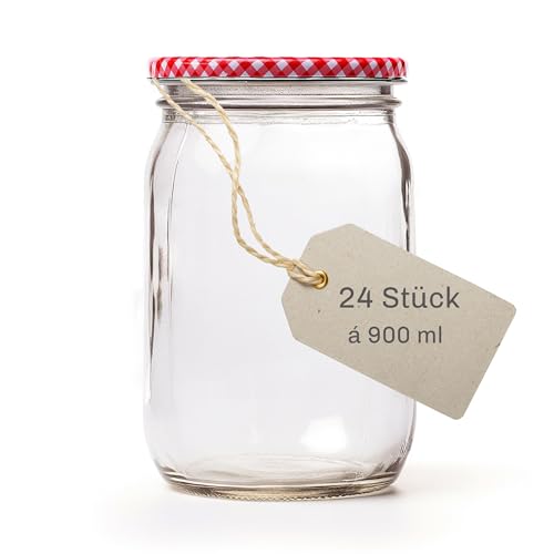 Blumixx Einmachgläser mit Schraubdeckel 24er Pack Einmachglas mit Deckel - 900ml Fassungsvermögen - Ideal für Erntezeit Konservierung & stilvolle Aufbewahrung
