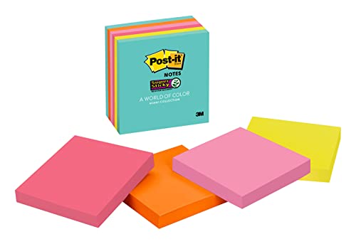Image of Post-it Super Sticky Notes, 3 inch x 3 inch, Miami Collection, 6 Pads per Pack, 65 Sheets per Pad (654-6SSMIA)