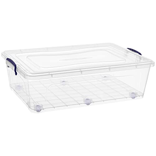 Superio Plastic Storage Bin with Lid, Box for Under Bed, Stackable Storage Container with Latch Closure (42 Quart- Under Bed)