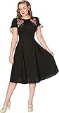 Sheen NOA Vintage FLORAL EMBROIDERY Kurzarm SWING Dress Kleid Schwarz Rockabilly