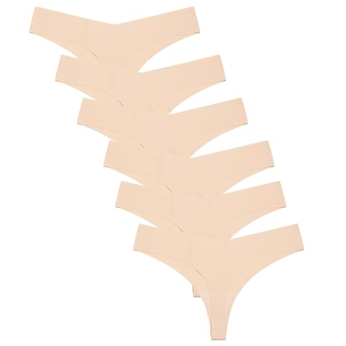 Wetopkim Seamless Thongs for Women, No Show Panties V-waisted Stretch Breathable, Seamless Thong Underwear 6 Pack S-XL