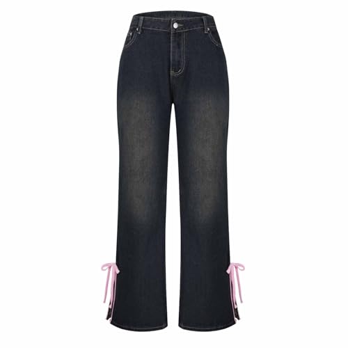 Straight Leg Jeans for Women High Waisted Baggy Jeans Side Slit Bow Wide Leg Loose Y2K Teen Girl Boyfried Denim Pants2