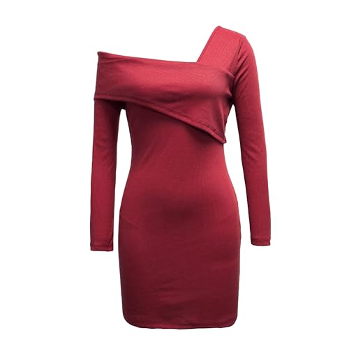 Robe courte rouge DGKaxiyaHM à manches longues et coupe ajustée pour Noël en taille L