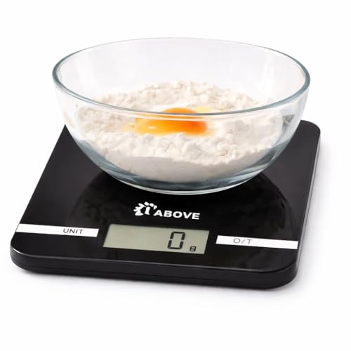 1ABOVE Digital Kitchen Scale 5kg / 11lb Food Weighing Scale Touch Sensor Tare Function g/lb:oz/ml/fl oz Water & Milk Volume Measurement LCD Display