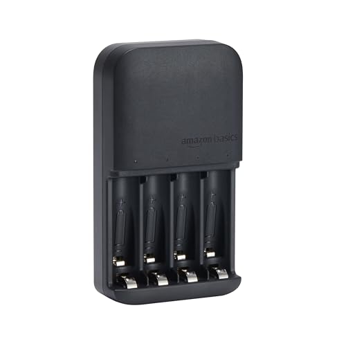 Amazon Basics Battery Charger for Rechargeable AA and AAA NiMh Batteries UK Plug 4-Bay Black