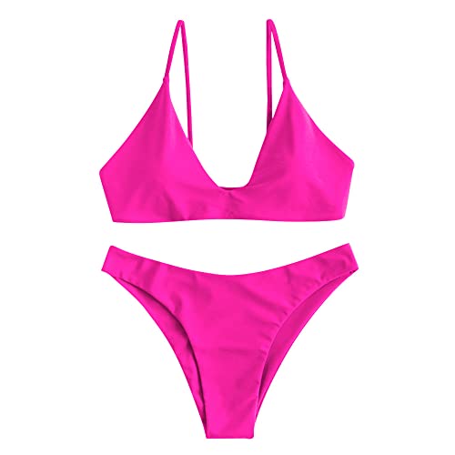 Image of ZAFUL Women's Tie Back Padded High Cut Bralette Bikini Set Two Piece Swimsuit