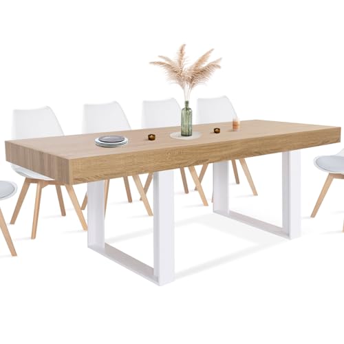 IDMarket - Table à Manger Rectangle Phoenix 8 Personnes Bois et Blanc 200 cm