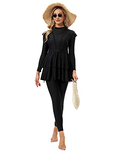 seafanny Traje de baño modesto para mujer, de manga larga, burkini, traje de baño musulmán, Negro, 44 ES/46 ES