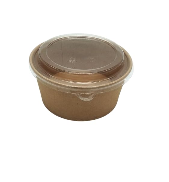 EcoQuality 32oz Round Kraft Paper Bowl Container with Clear PET Lid Disposable Food Bowls for Snacks Salads Soups Meal Prep (200)