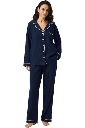 Image of BESTOUCH Womens Pajama Sets: 100% Cotton Muslin Linen Feel