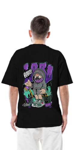 Image of Men's Oversized Lord Boy Printed Cotton Rich Round Neck Half Sleeves | Trendy Streetwear Casual Wear | Stylish Loose Fit Graphic T-Shirt, Black