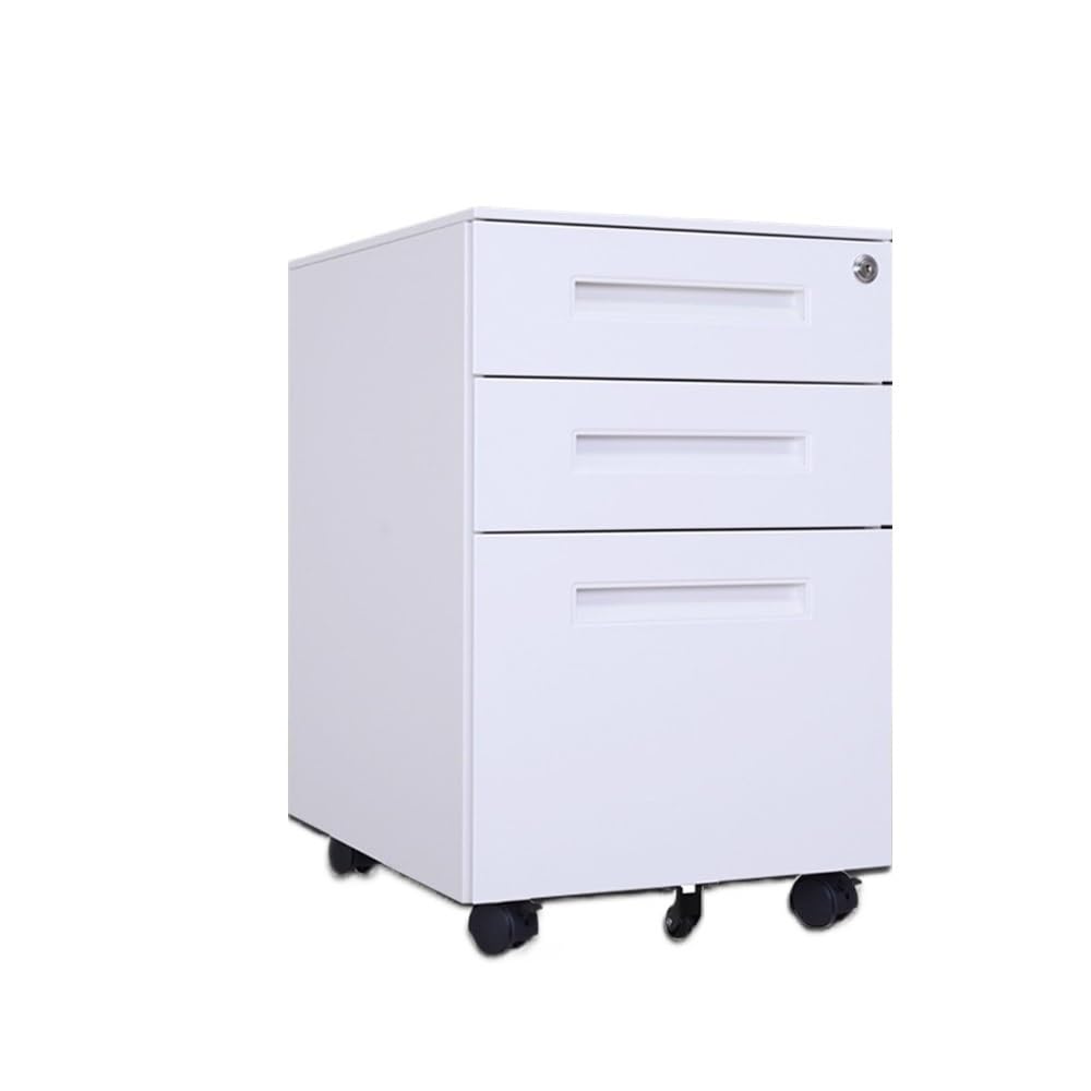 SaryEdge Mobile Steel Filing Cabinet Under Desk Colorful 3-Drawer Storage Unit with Wheels Thick Officefor Documents - Blue,Blanc