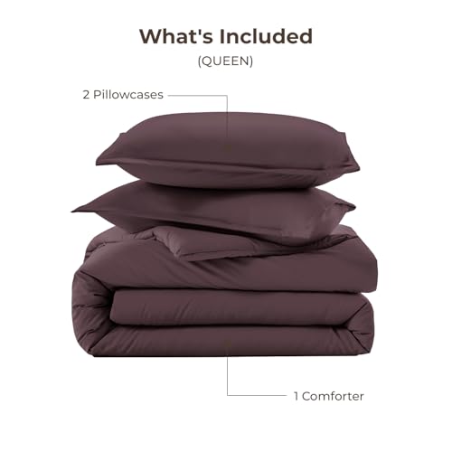 Image of Litanika Queen Comforter Set Plum, 3 Pieces Lightweight Fluffy Solid Bedding Comforter Set, Down Alternative Comforter All Season Bed Set Gift Choice