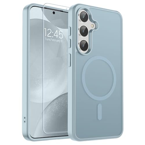 Image of SUPFINE Magnetic for Samsung Galaxy S24 Plus Case / S25 Plus Case with Screen Protector, (Built-in Magnets) (Military Grade Drop Protection) Slim Translucent Shockproof Phone Case,Sliver Blue