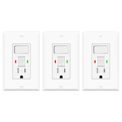 3 Pack GFCI Outlet with Light Switch - 15 Amp Tamper-Resistant Self-Test GFI Switch Combo, LED Indicator, Ground Fault Circuit Interrupter, ETL Listed, White