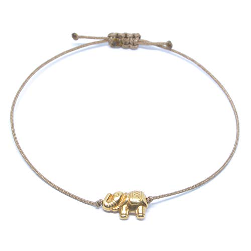 Preisvergleich Produktbild Selfmade Jewelry Elefanten Armband Rosegold auf Braunem Band - Armkettchen mit Rosegoldenem Elefant Größenverstellbares Schmuckstück Damen Frauen Mädchen