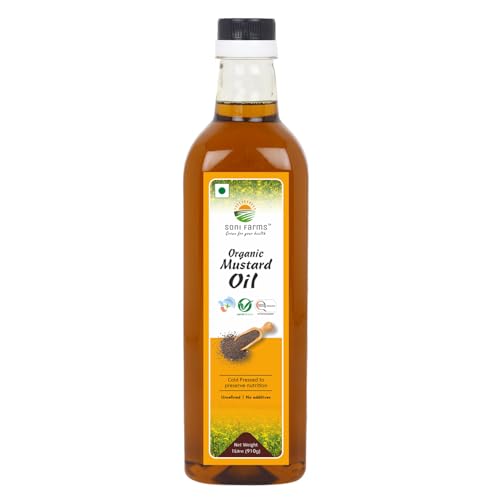 Image of Soni Farms 100% Pure and Organic Cold Pressed Mustard Oil 1 Litre Natural Chemicals and Preservatives Free Cooking Oil