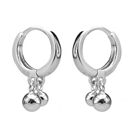 Tiny Balls Small Hoop Earrings for Women Girls 925 Sterling Silver Hypoallergenic Cute Mini Bead Charms Dangle Drop Cartilage Sleeping Huggie Hoops Earring Lovely Christmas Holiday Birthday Jewelry Gifts for Her