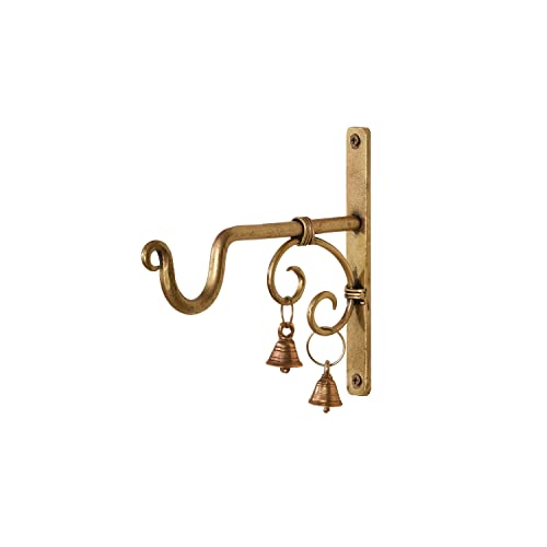 Lamcy Plaza Decorative Wall Brackets - 7.5 Inch (Pack of 2) - Hand Forged Antique Golden Brass Heavy Duty Metal Wall Hangers for Hanging Plants, Lanterns, Bird Feeders, Chimes - Indoor Outdoor Use