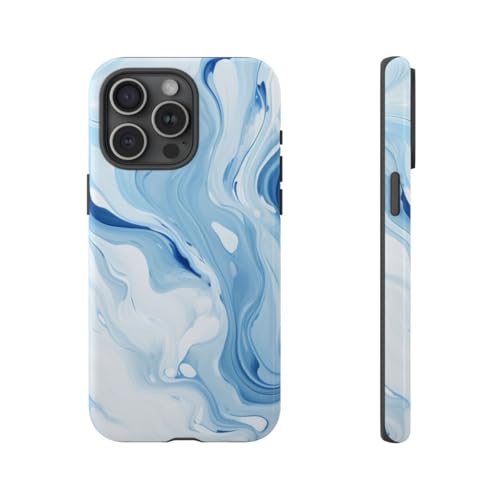 Coque iPhone 15 Pro Max en marbre bleu brillant haute finition