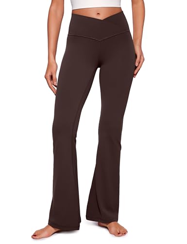 CRZ YOGA Butterluxe korsade utsvängda yogabyxor för kvinnor - 31 tum med hög midja Bootleg träningsleggings Stretch Bootcut yogabyxor Hot Fudge Brown L