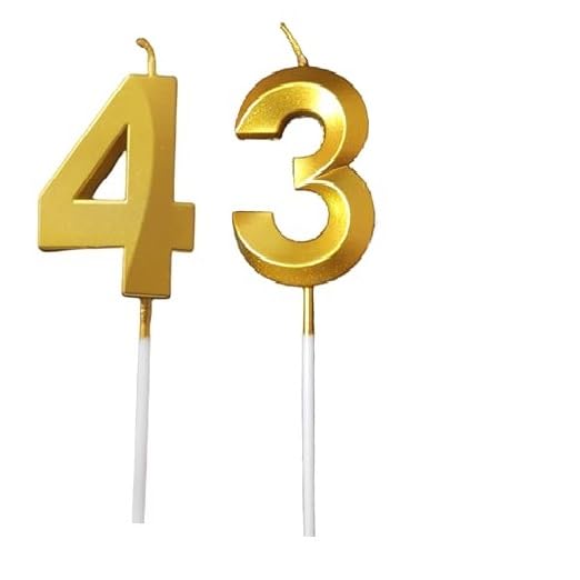 Image of ToyUniverse Number 43 Gold Candle | Forty Three Number Candle | Number 43 Metallic Gold Candle for Forty Third Birthday,Anniversary, Surprise Party Cake Decoration Candle (Pack of 2,Number 43)