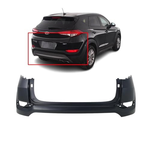 Image of Compatible with Hyundai Tucson 2016-2018 Rear Upper Bumper Cover | Primed, Without Parking Sensor Holes, Ready to Paint, OEM 86611D3000, HY1114103