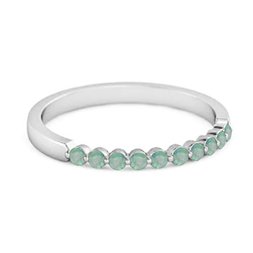 0.20 Ct Natural Emerald Gemstone Half Eternity Stacking Ring In 925 Sterling Silver Fine Gold (White Gold Plated Sterling-Silver, 6) #TOP1