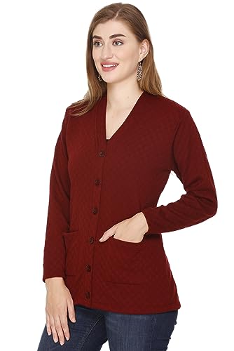 Image of Women's Woolen V-Neck Cardigan - Heavy Daffodil Fabric Winter Wear Acropoly Wool Cardigan for Women