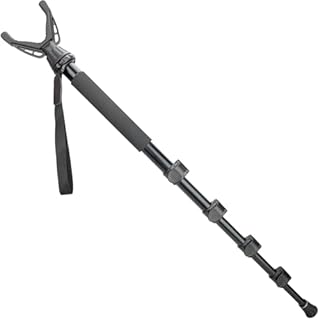 Shooting Stick for Rifles, Lightweight Aluminum Monopod with 4-Section Level Locks, 21.25" to 65" Adjustable, 360° Swivel V Yoke with Locking Screw, Dual-Foot Spike, for Shooting Rest and Hunting