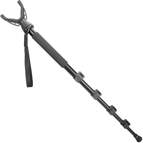 Shooting Stick for Rifles Lightweight Aluminum Monopod with 4-Section Level Locks 21.25 to 65 Adjustable 360 Swivel V Yoke with Locking Screw Dual-Foot Spike for Shooting Rest and Hunting