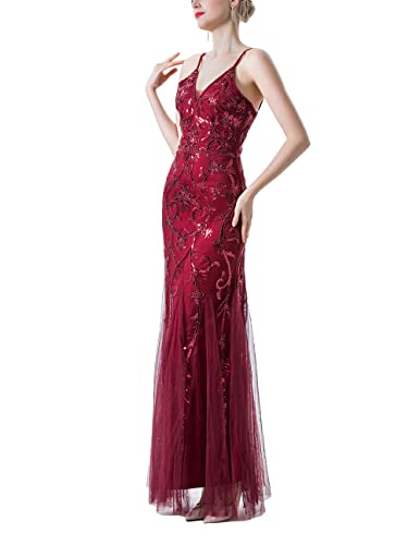 Image of Women Evening Dress 1920s Flapper Cocktail Mermaid Plus Size Formal Gown with Long Gloves