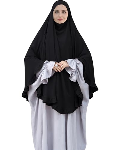 Muslim Prayer Hijab Solid Color Ruffled Head Scarf Women Islamic Head Cover Khimar