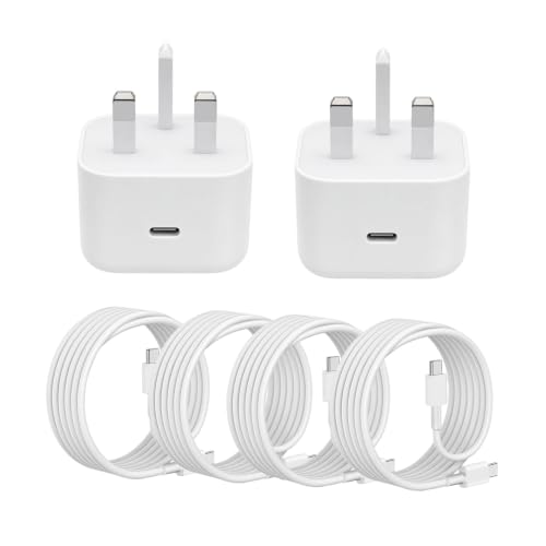 USB-C Charger 40W 2pack lPhone USBC Charger with Cable White UK 3 Pin Plug PD 3.0 Wall Charger Fast Charging Cube Type C Power Adapter for l-Phone 17/16/15/14 G alaxy S24/S23 lPad USB-C Devices