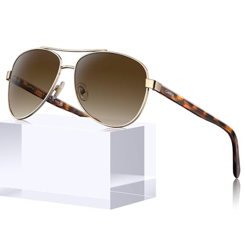 CARFIA Polarized Sunglasses for Men UV Protection, Classic Pilot Style, Acetate Tortoise Arms CA3216