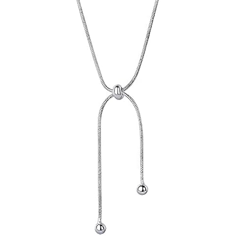 Small Ball Snake Bone Chain Pendant Necklace for Women Girls Minimalist Adjustable Lariat Fashion Tassel Delicate Lucky Holiday Christmas Jewelry Gift, Non-Precious Metal, No Gemstone Cover