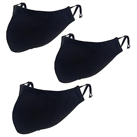 TUFF Face Mask Black XL Large Adult Size 3 Pack- 2 Layer Cotton Reusable Masks with Nose Bridge Making Breathing Easier and Comfortable on Skin - Made in USA (XL Large Adult Size BLACK 3 Pack) Cover