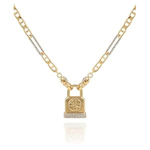 GUESS womens Gold-Tone Chain Necklace Logo Padlock Pendant