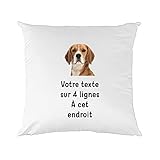 Mygoodprice Coussin Bicolore Pictogramme Beagle avec Texte Personnalisable – 40x40 cm - Plusieurs Coloris Disponibles Noir