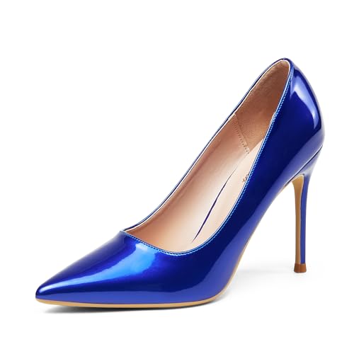 GENSHUO High Heels Pumps for Women Closed Toe,Sexy Pointy Stiletto Heels 4 Inch,Party Prom Dress Pump Shoes Royal Blue Size 8