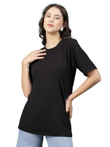 Image of Rigo Back Printed Half Sleeves Round Neck Oversized T-Shirt for Women | Drop Shoulder T-Shirt for Women | Loose Baggy Fit T-Shirt for Women /Girls