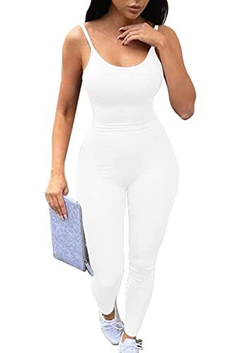 zhaistar Women's Sleeveless Spaghetti Strap Bodycon Tank One Piece Jumpsuits Rompers Playsuit White S