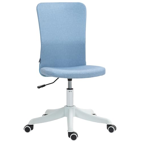 HOMCOM Silla de Escritorio sin Brazos Silla de Oficina Giratoria Tapizado en Lino Sintético con Altura Ajustable para Estudio Dormitorio Tocador Carga 120 kg Azul Claro