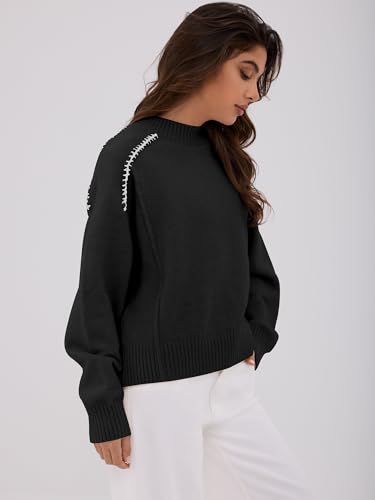 ZAFUL Sweaters for Women Crewneck Loose Fit Long Sleeve 2025 Fall Fashion Contrast Knit Pullover Tops