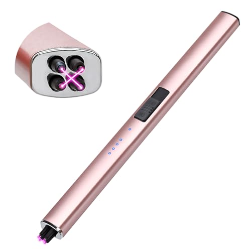 Electric Candle Lighter Rechargeable USB: Christmas Stocking Stuffers Valentines Day Birthday Gifts for Women Her Mom Windproof Flameless Dual Arc Camping BBQ Kitchen Lighters for Candle Safety Lock