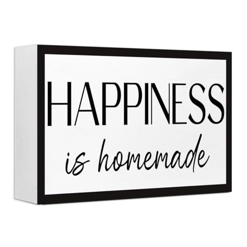 Happiness is Homemade Sign Wood Box,Funny Kitchen Wooden Block Sign for Kitchen Counter Shelf Dinning Room Shelves Wall Decor 10'' x 6''