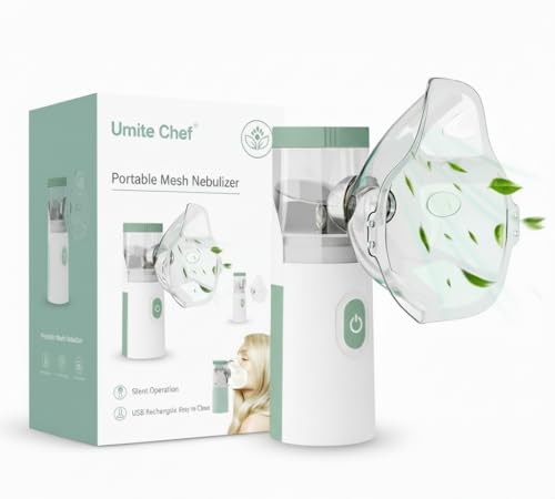 Umite Chef Portable Mesh Nebulizer Machine for Adults & Kids | Rechargeable Handheld Steam Inhaler | Silent Mini Nebulizer for Asthma, Cough, Breathing Therapy | USB Powered - Light Green