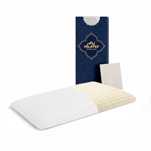 Talatex Natürliches Latex Flaches Kopfkissen für Bauchschläfer, Ergonomisches Dünnes Latex-Kissen zur Druckentlastung, Atmungsaktiv & Komfortabel, King (83×40×7 cm)