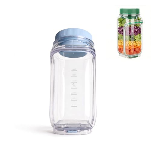 ChefktCove Salad Jar with Side Opening - Leakproof Salad Container & Pod, Mason Jar with Dressing Cup, Portable Lunch Container for Meal Prep, Dishwasher & Freezer Safe, for Office, Gym (Light Blue)